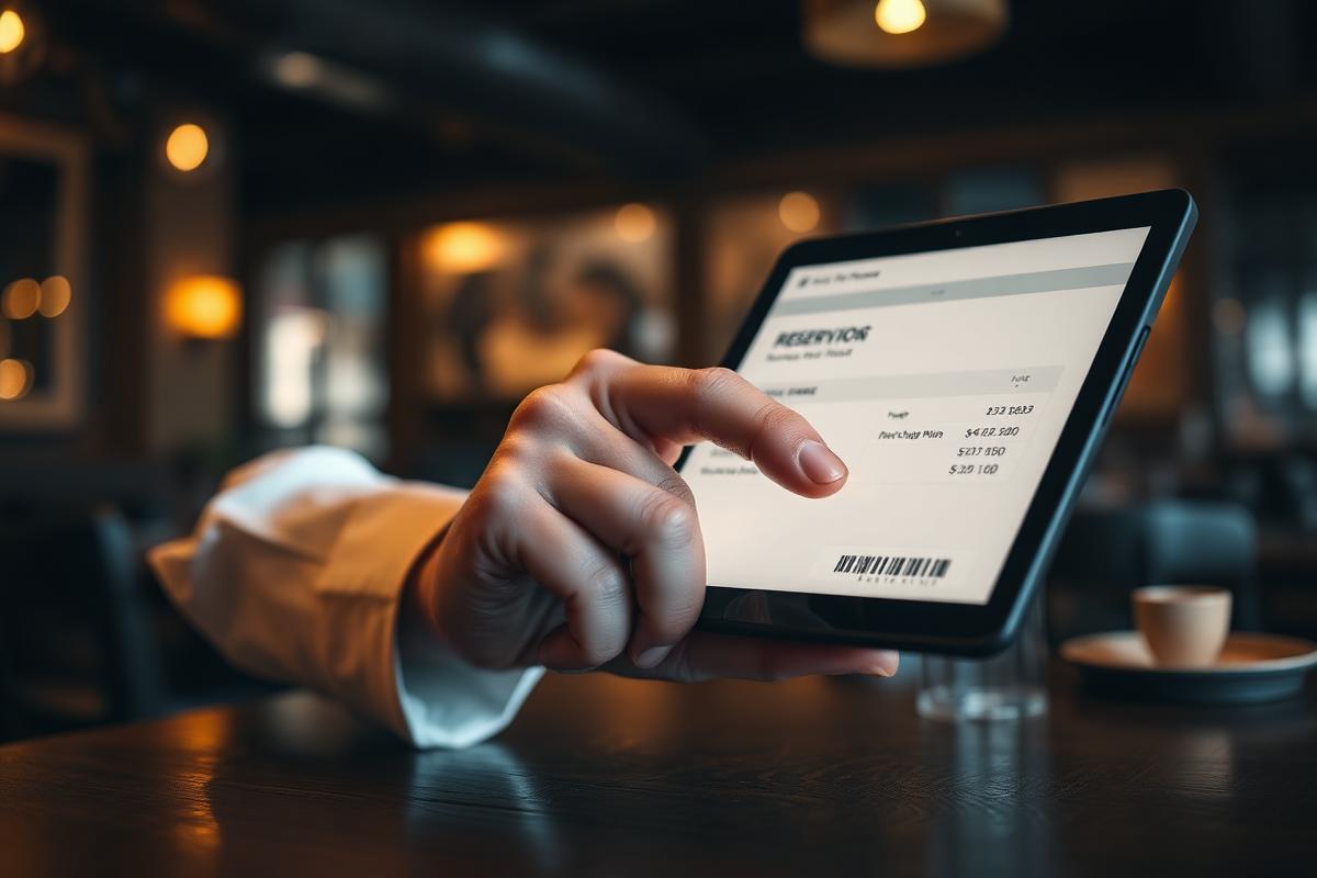 Host tapping a reservation screen on a tablet at the pass